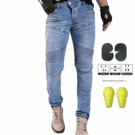 Cotton Motorcycle Jeans with Protective Knee Pads - wnkrs