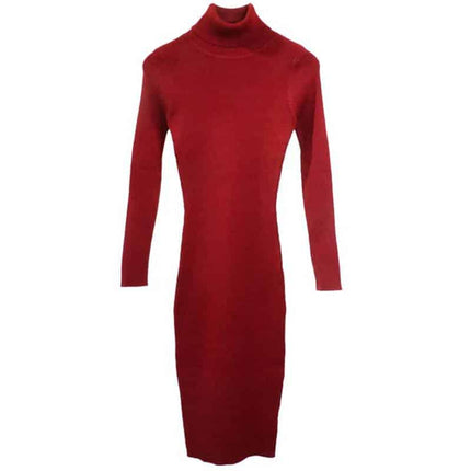 Women's Knitted Solid Color Turtleneck Dress - wnkrs