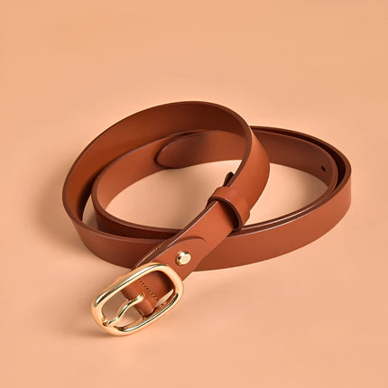 Elegant Women's Leather Belt with Pin Buckle – Solid Color Waist Strap