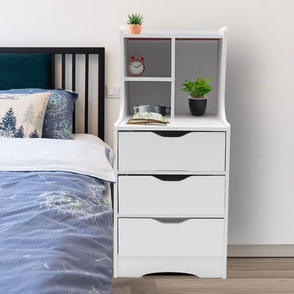 Modern White 3-Drawer Nightstand with Storage Shelves - Wnkrs