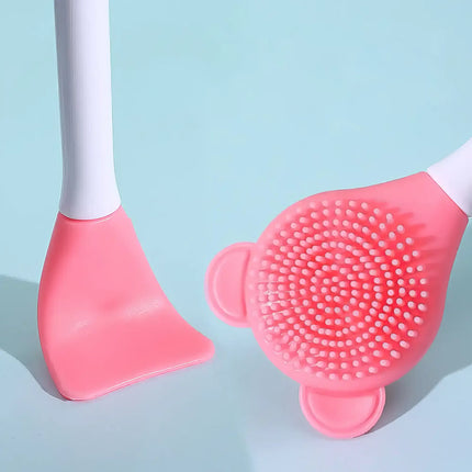 Brosse double face en silicone pour masque facial en forme d'ours - Outil de soin de la peau réutilisable