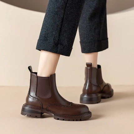 Bottines élégantes en cuir véritable pour femmes avec talons épais