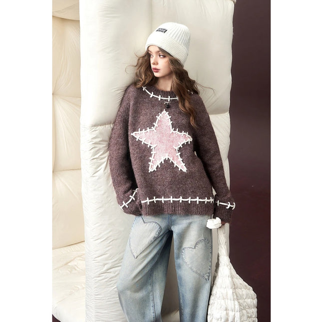 Suéteres tipo jersey con estrellas kawaii Y2K para mujer