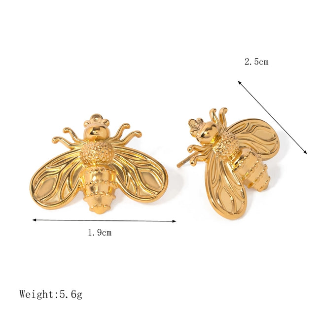 Boucles d'oreilles créatives en acier inoxydable plaqué or 18 carats en forme d'abeille