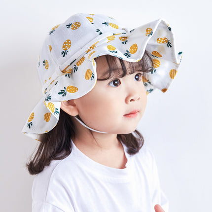 Adorable gorro de pescador de algodón con estampado de frutas para niñas pequeñas con lazo