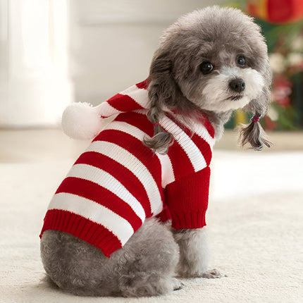 Pull tricoté confortable pour chiens de petite et moyenne taille - Vêtement d'hiver chaud à rayures pour animaux de compagnie