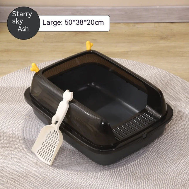 Caja de arena para gatos de gran tamaño, semicerrada, a prueba de salpicaduras y con cornamenta desmontable