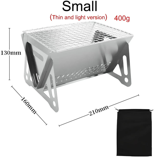 Parrilla de barbacoa plegable portátil compacta de acero inoxidable para acampar y cocinar al aire libre