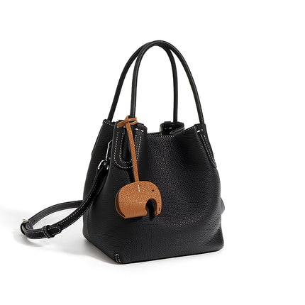 Sac seau rétro en cuir véritable pour femme – Sac à main décontracté à bandoulière et à bandoulière