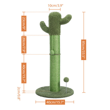 Arbre à chat en forme de cactus avec boule suspendue et revêtement en sisal