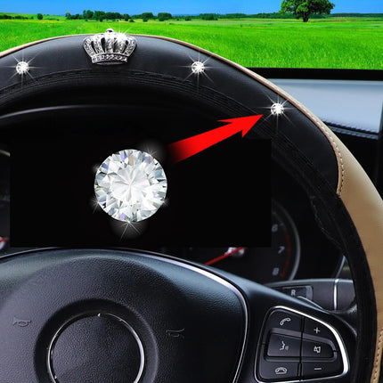 Funda de volante de cuero de lujo con corona de diamantes