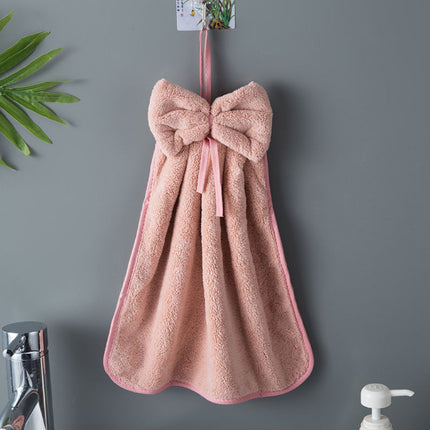 Serviettes à main en velours corail avec nœud papillon pour cuisine et salle de bain