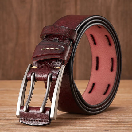 4CM Genuine Leather Belt for Men with Double Pin Buckle