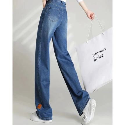 Pantalon en jean ample à taille haute et jambe large pour femme