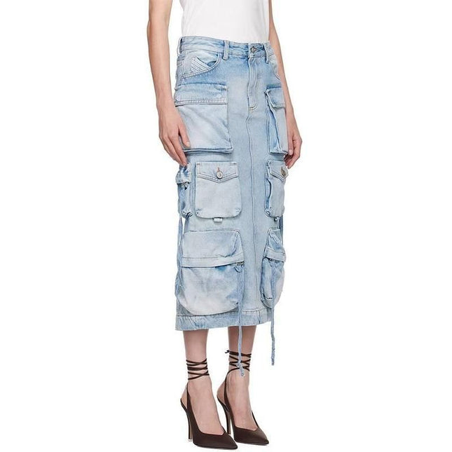 Jupe en jean taille haute avec détails vieillis et fente en ruban