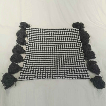 Spot Plaid Tassel Cushion Cover