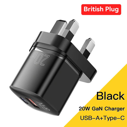 Cargador rápido GaN USB-C PD de 20 W con puerto dual QC 3.0