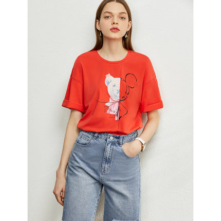 Camisetas minimalistas de manga corta con estampado elástico y largo hasta la rodilla para mujer