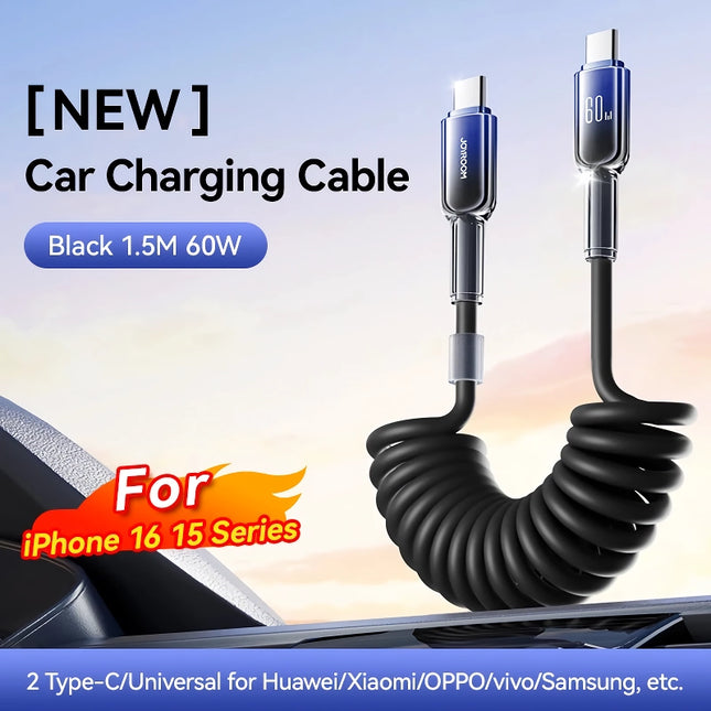 Cable de carga USB tipo C PD para automóvil de 60 W con resorte