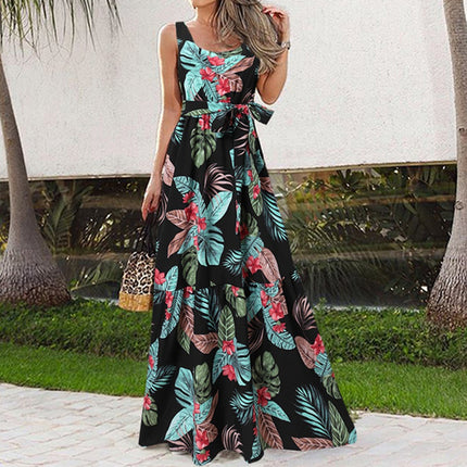 Vestido casual con cinturón estampado