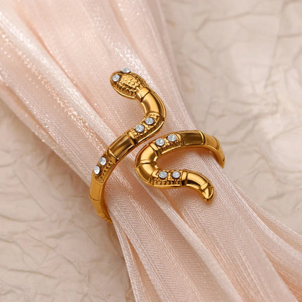 Anillos de serpiente de acero inoxidable dorado para mujer: joyería estética vintage con animales