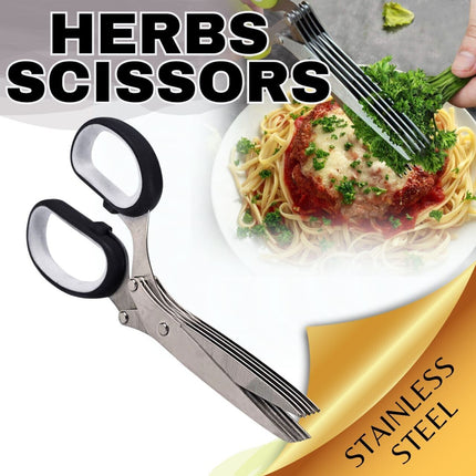 Herb Scissors With Multi Blades Stainless Steel Fast Cutting Shear Kitchen Tool - Wnkrs