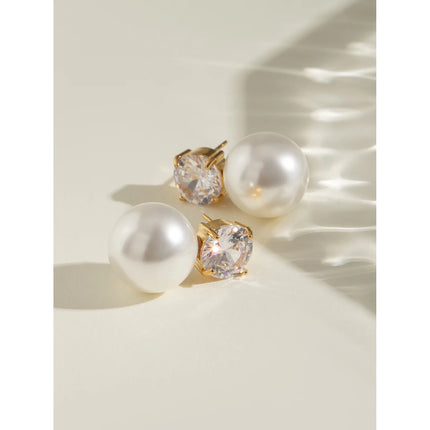 Gold Plated Stainless Steel Vintage Pearl & Zircon Earrings