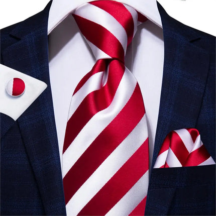 Corbata de seda a rayas rojas para hombre: corbata de lujo de 8,5 cm para bodas y negocios