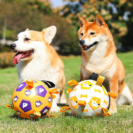 Juguete de fútbol interactivo para perros con lengüetas de agarre