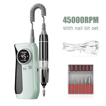 High-Speed 45000RPM Rechargeable Nail Drill Kit - Professional Cordless Manicure Set - Wnkrs