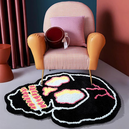 Funky Irregular Black Skull Head Area Rug for Living Room & Bedroom