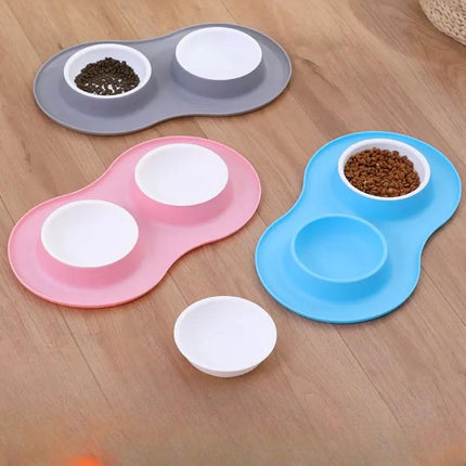 Gamelles doubles anti-éclaboussures pour grands chiens avec tapis en silicone