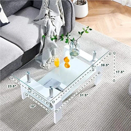 Modern Rectangle Glass Coffee Table with Wooden Legs - Wnkrs