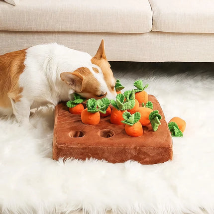 Juguete interactivo de peluche para perros con forma de granja de zanahorias