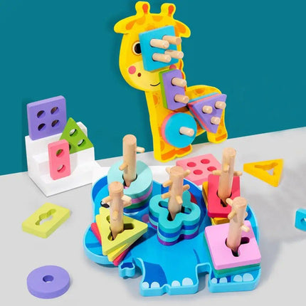 Wooden Animal Shape Puzzle & Stacking Toy for Kids' Development - Wnkrs