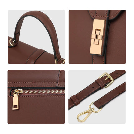 Sac à bandoulière rectangulaire en cuir véritable pour femme – Sac à main en cuir de vachette de grande capacité