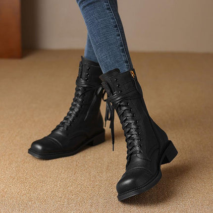 Bottines Chelsea à lacets en cuir pour automne et hiver