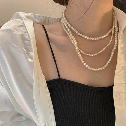 Elegant Multilayer Simulated Pearl Necklace - Wnkrs