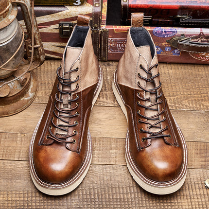 Bottines de moto en cuir vintage pour hommes