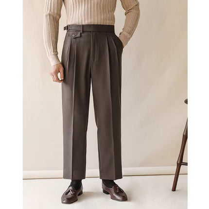 Pantalones de traje de color liso con cintura alta para hombre de otoño