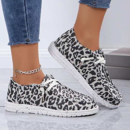 Women's Spring Canvas Leopard Lace-up Loafers