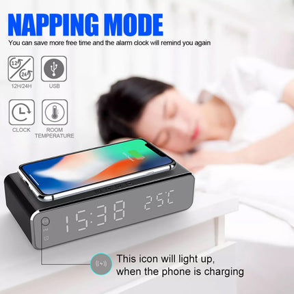 Wireless Charger and LED Alarm Clock with Thermometer