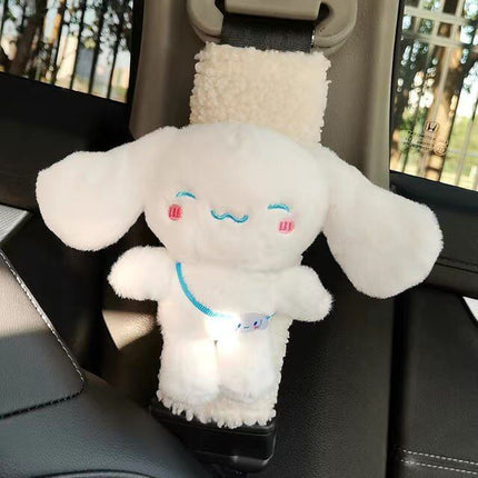 Plush Rabbit Car Seat Belt Decor with Shoulder Protector & Headrest Drawer - Wnkrs