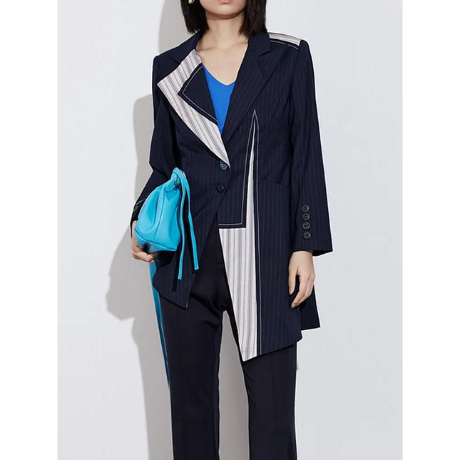 Veste de costume asymétrique à rayures pour femme