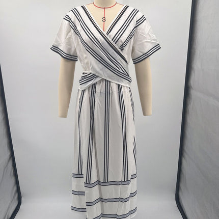 Summer Vacation V-Neck Womens Short-Sleeve Pleated Maxi Dress