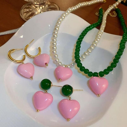 Chic Pearl Heart Pendant Necklace and Earrings - Wnkrs