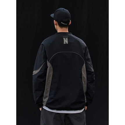 Spring Korean Streetwear Patchwork Crew-Neck Hoodie for Men