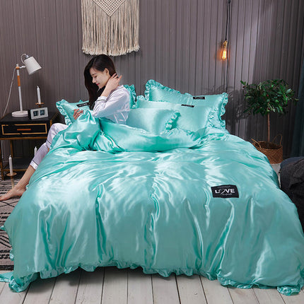 Pure Color Washed Silk Bed Sheet Ice Silk Four-piece Bed Sheet Duvet Cover - Wnkrs