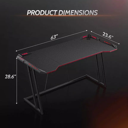 Z-Shaped 55" Gaming Desk with Carbon Fiber Surface and LED Lighting - Wnkrs