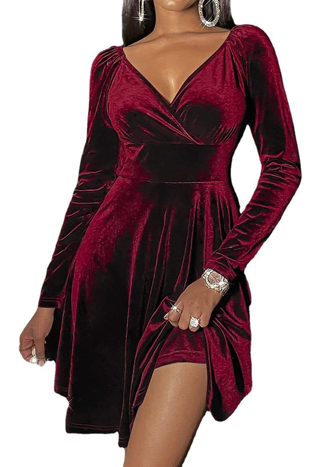 Robe à manches longues et col en V pour les fêtes d'automne et de Noël